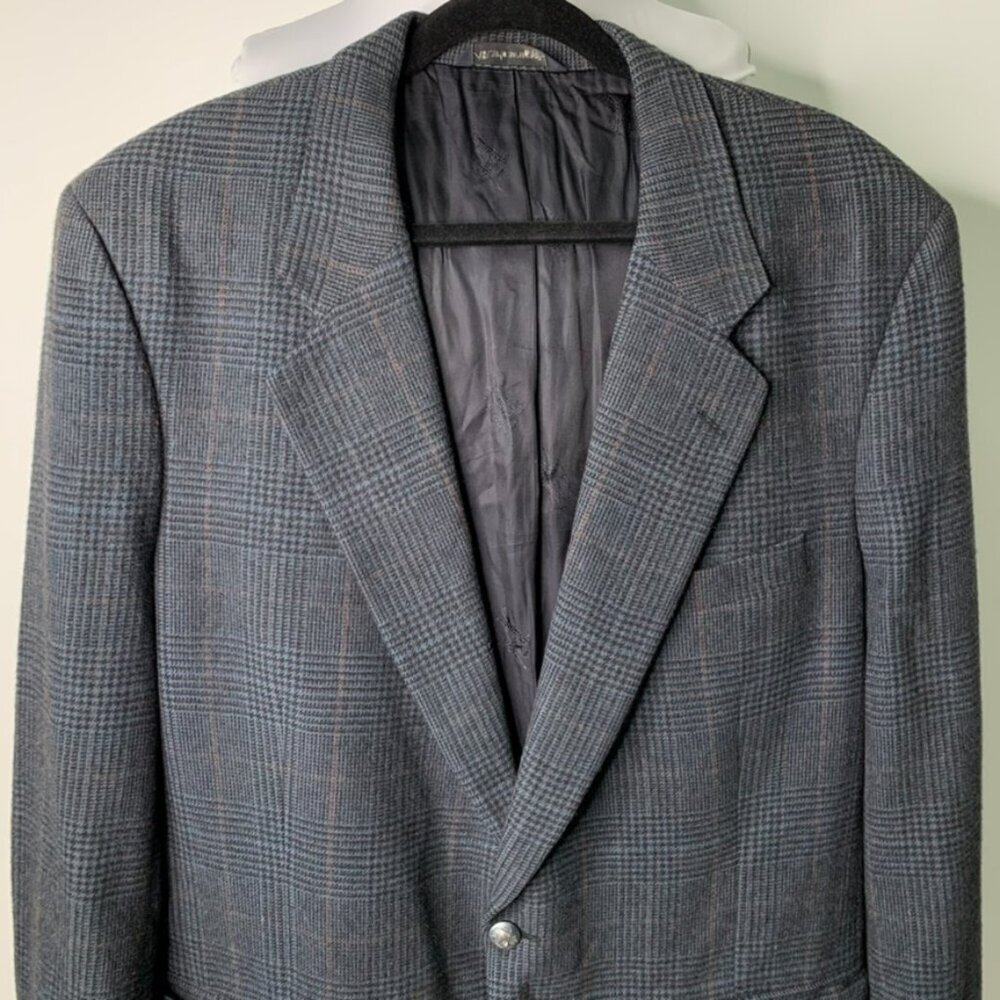 Vintage Burberrys Men's Blue Plaid 100% Camel Hair Sports Coat Blazer Jacket - Picture 2 of 13